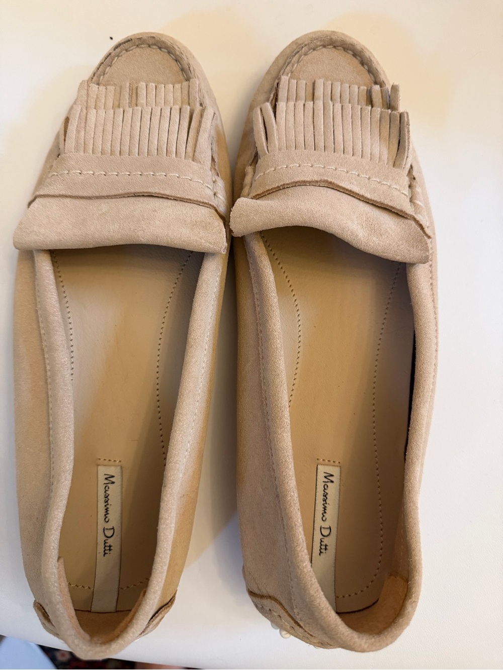 Massimo Dutti Nude Suede Fringe Loafers